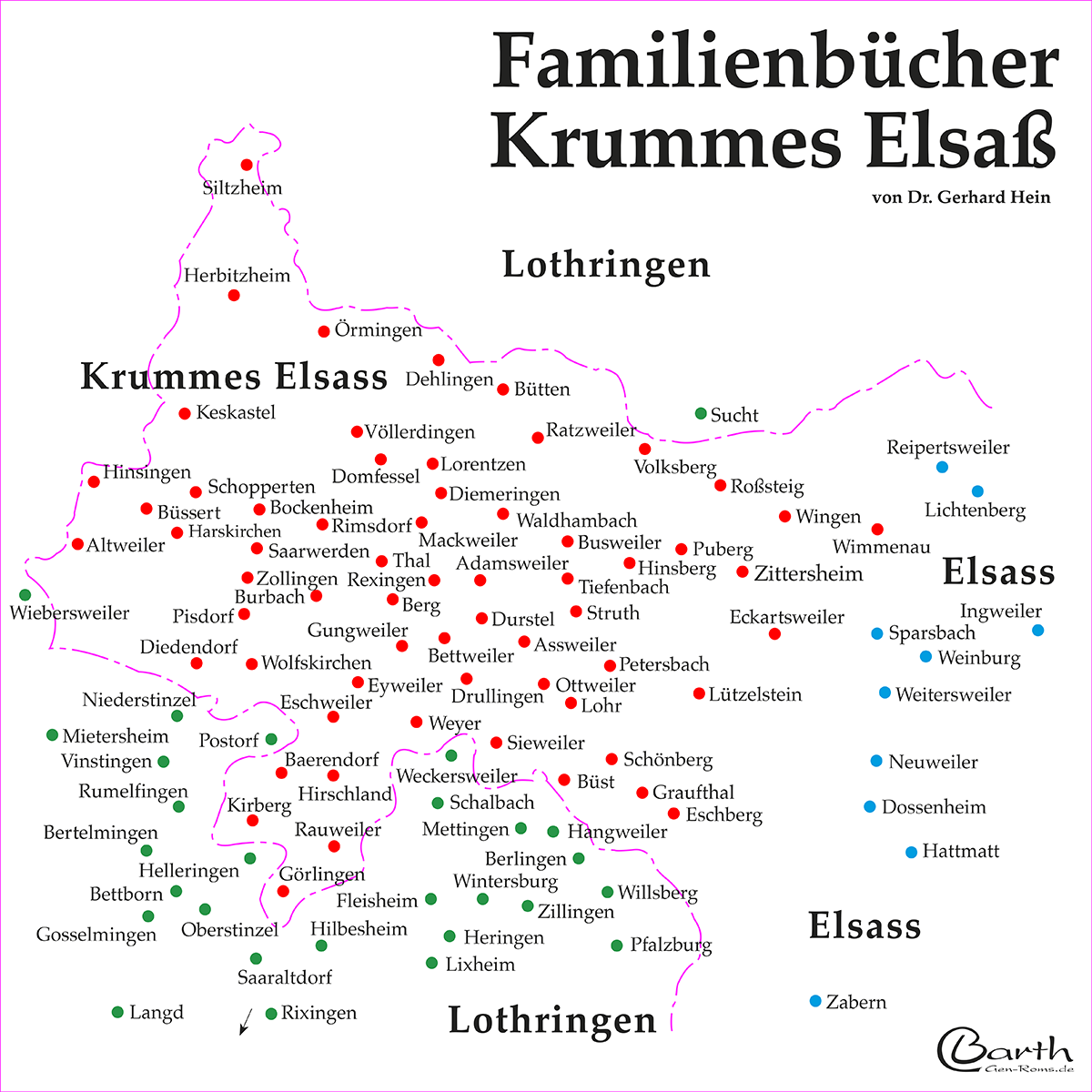 Karte mit den Orten im krummen Elsaß